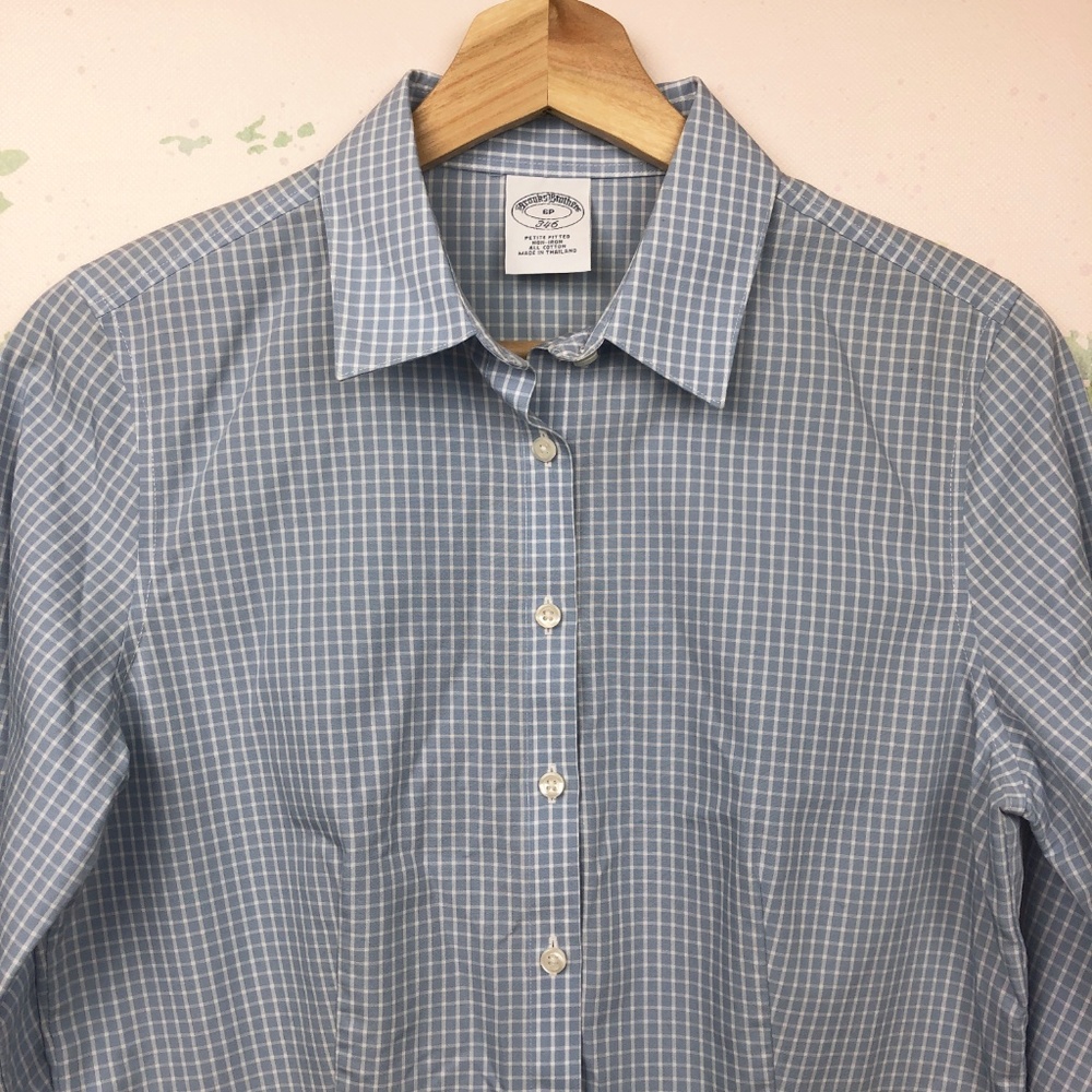 Brooks Brothers Windowpane Button Down Top Size 6P - Picture 2 of 6